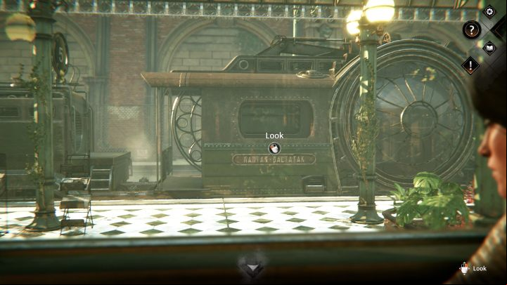 Move the camera towards the window, raise the blinds and look at the train on the adjacent track - Syberia The World Before: Central train station - walkthrough - Walkthrough - Syberia The World Before Guide