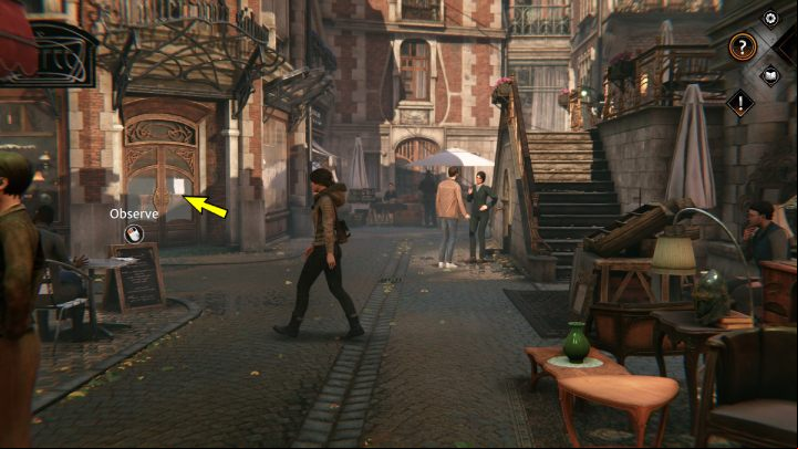 Muller's shop is located by the cafe, near the stairs to the Take Five restaurant - Syberia The World Before: Vaghen - Antiques district, autumn 2005 - walkthrough - Walkthrough - Syberia The World Before Guide