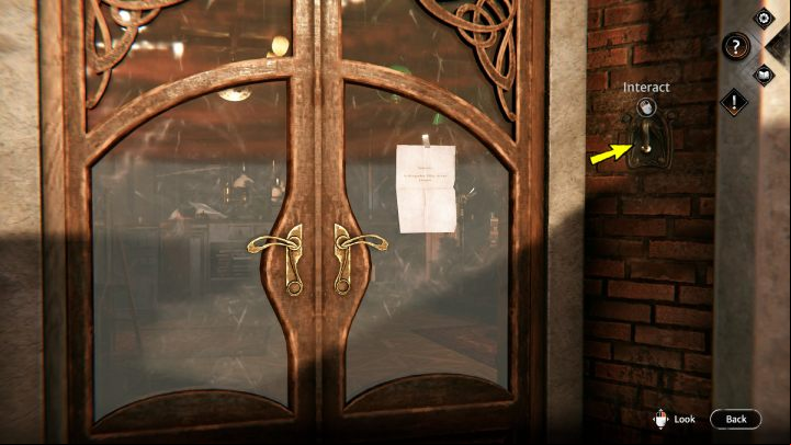 Go to the door of the store and examine the note - Syberia The World Before: Vaghen - Antiques district, autumn 2005 - walkthrough - Walkthrough - Syberia The World Before Guide