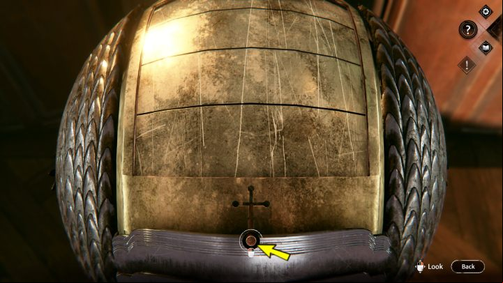 Examine the part of the sphere with the keyhole and insert the miniature piece into it - Syberia The World Before: Vaghen - Antiques district, autumn 2005 - walkthrough - Walkthrough - Syberia The World Before Guide