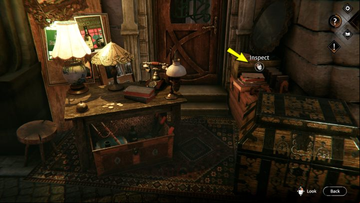 Talk to the man kneeling by the wooden trunk - he will tell you that Oskar hid inside - Syberia The World Before: Vaghen - Antiques district, autumn 2005 - walkthrough - Walkthrough - Syberia The World Before Guide