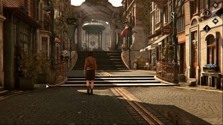 When the game starts, turn left and go straight until you reach the main square - Syberia The World Before: Vaghen - Musician district, spring 1937 - walkthrough - Walkthrough - Syberia The World Before Guide