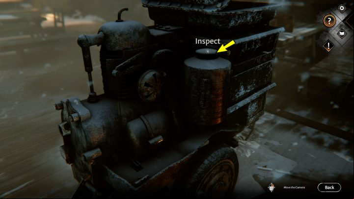 Walk up to the generator, rotate the camera and find the fuel tank - Syberia The World Before: Vaghen - Silberspiegel refuge, autumn 2005 part 3 - walkthrough - Walkthrough - Syberia The World Before Guide