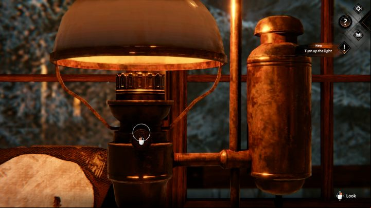 Hold the knob and rotate it clockwise to turn on the light - Syberia The World Before: Vaghen - Silberspiegel refuge, autumn 2005 part 3 - walkthrough - Walkthrough - Syberia The World Before Guide