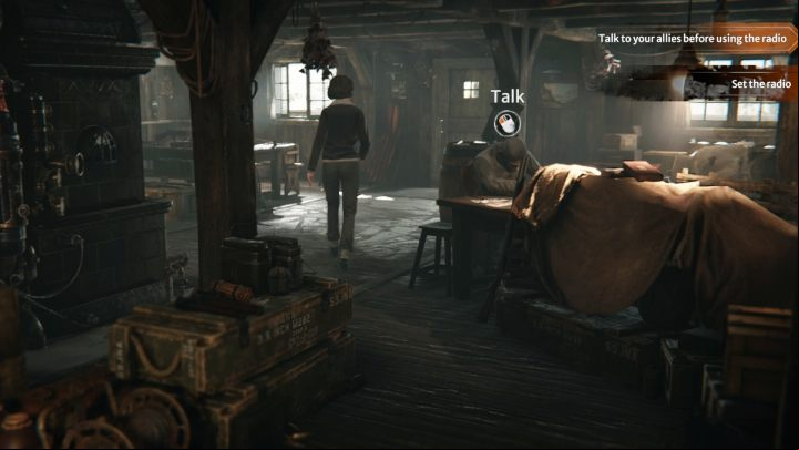 Go down to the ground floor of the building and talk to the gorun sitting at the table - Syberia The World Before: Vaghen - Silberspiegel refuge, 1944 - walkthrough - Walkthrough - Syberia The World Before Guide