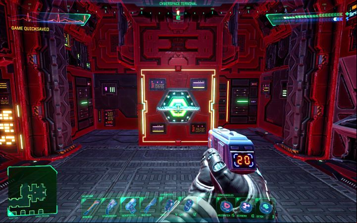 In the game world, you can find cyberspace terminals - interacting with a large handle will take you into an environment that simulates the internal network of the Citadel - System Shock Remake: Cyberspace - Basics - System Shock Remake Guide