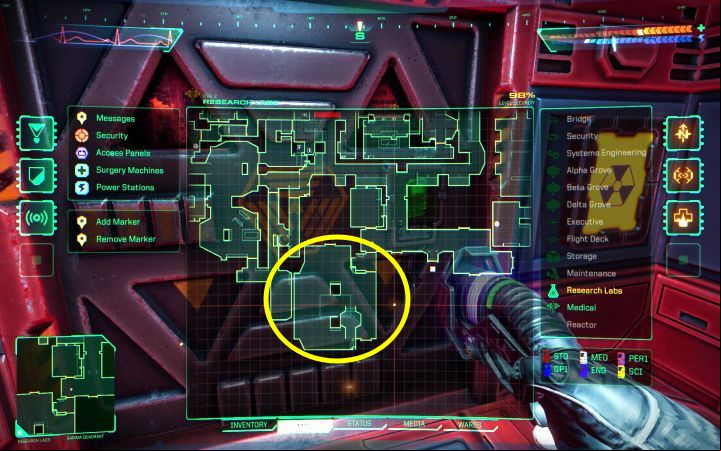With the card, go to south door which leads to an irradiated area - System Shock Remake: Isotope X-22 - puzzle solution - Puzzles - System Shock Remake Guide
