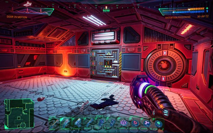 After entering the irradiated area, turn right and get to the door presented in the picture - System Shock Remake: Isotope X-22 - puzzle solution - Puzzles - System Shock Remake Guide