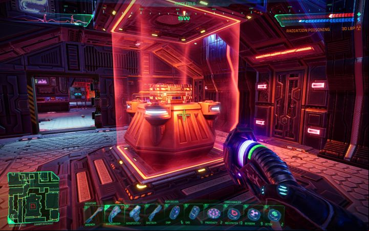 You will find yourself in a room with a suitcase surrounded by an energy field - System Shock Remake: Isotope X-22 - puzzle solution - Puzzles - System Shock Remake Guide