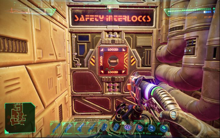 Follow the linear path to reach the Beta Grove Jettison Enable Switch - System Shock Remake: Jettisoning the Beta Grove at the Executive level - puzzle description - Puzzles - System Shock Remake Guide