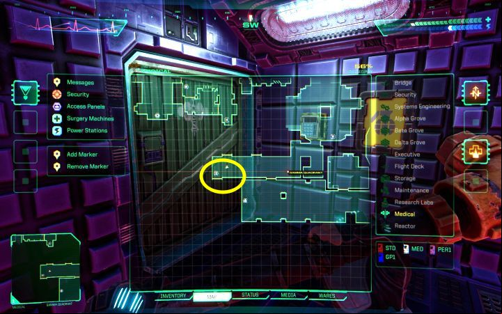 The first Armory has a keyboard for entering a 3-digit code - System Shock Remake: Where is the Medical Armory code? - FAQ - System Shock Remake Guide