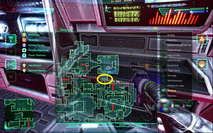 The combination to the door is obtained from the audio log - System Shock Remake: Where is the Medical Armory code? - FAQ - System Shock Remake Guide