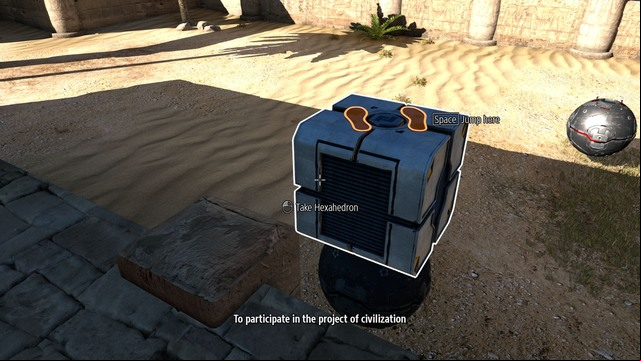 The hexahedron can be placed on the metal ball. - B7 | World B - World B - The Talos Principle Game Guide