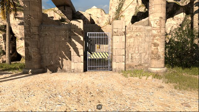 Steel gate with the lever behind it. - Haircut | World 2 - World 2 - The Talos Principle Game Guide