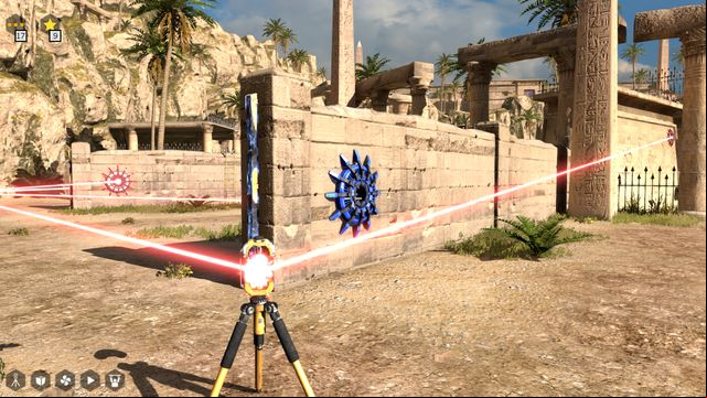 Then, use the connectors to redirect the red beam to the red button in the middle, to have the cube float in the air - World 2 | All Stars - All Stars - The Talos Principle Game Guide