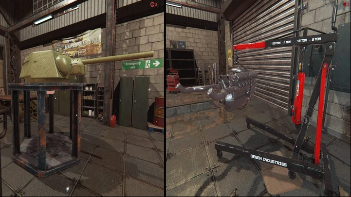 The turret (left) and the engine (right) jacks will help you with diagnostics and repairs. - Repairing tanks in Tank Mechanic Simulator - Basics - Tank Mechanic Simulator Guide