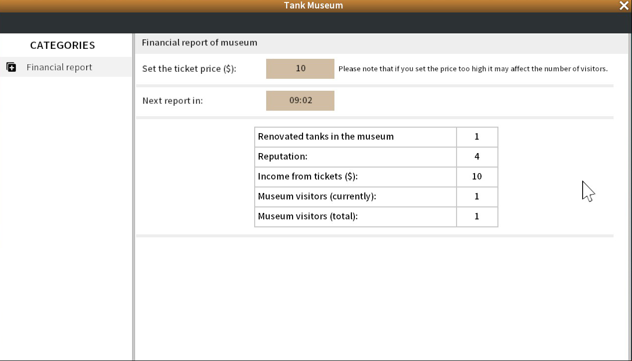 The game gives you access to a few statistics of your museum. - Managing the museum in Tank Mechanic Simulator - Basics - Tank Mechanic Simulator Guide
