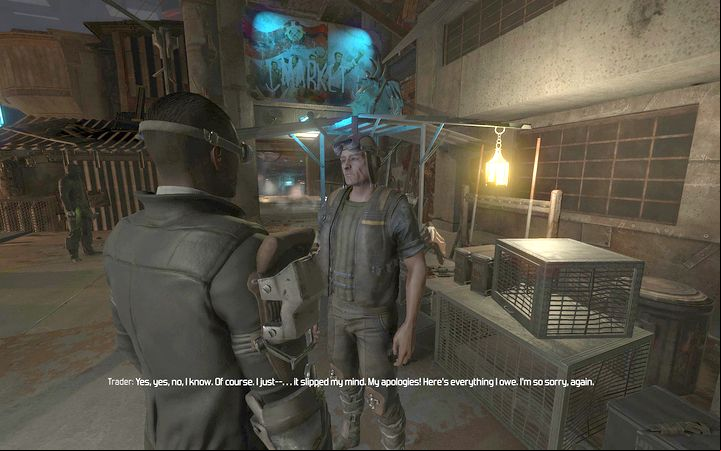 One of the merchants located near the bar owes Anton some money, but he will give it back without problems. - Side quests in The Slums - Side quests - The Technomancer Game Guide