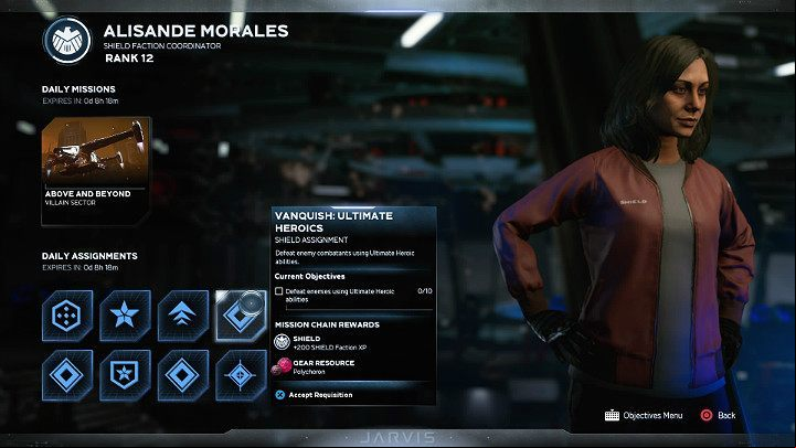 A representative of each faction in Marvels Avengers can offer the player 8 daily quests and one longer mission that ends with a battle against a particular boss - Marvels Avengers: Factions - Basics - Marvels Avengers Guide
