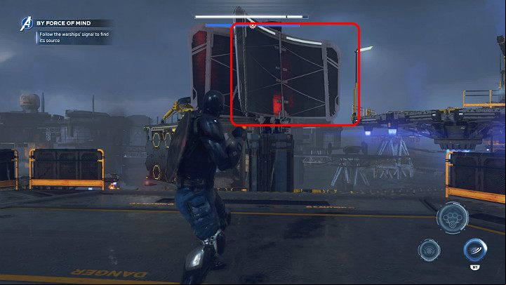 After dealing with the opponents, use the large transmitter to jump on the next platform - Marvels Avengers: By Force of Mind, walkthrough - Gold Coast - Marvels Avengers Guide