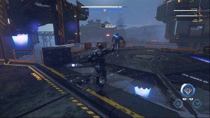 The next wave of enemies will feature more elite opponents - three Blitz Dreadbots and purple glowing Adaptoids - Marvels Avengers: By Force of Mind, walkthrough - Gold Coast - Marvels Avengers Guide
