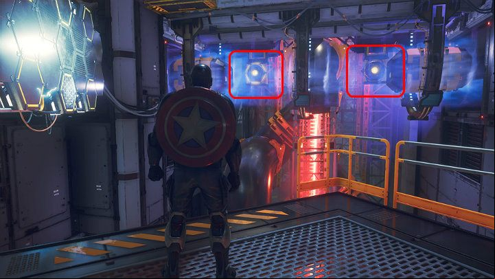 Note that the wall on the left side is electrified and the next floor is really high up - Marvels Avengers: By Force of Mind, walkthrough - Gold Coast - Marvels Avengers Guide