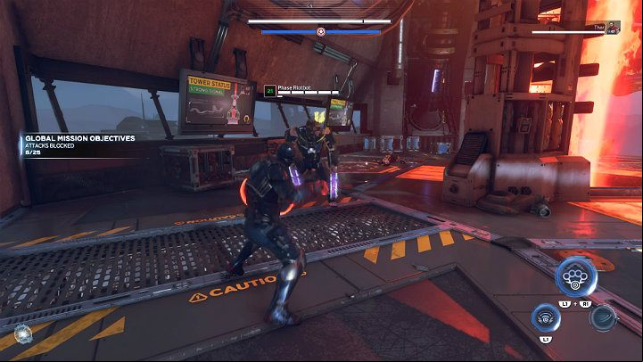 The Phase Riotbot is only vulnerable to attacks when it completely materializes and loses its purple glow - avoid enemy attacks and strike at the right moment - Marvels Avengers: By Force of Mind, walkthrough - Gold Coast - Marvels Avengers Guide