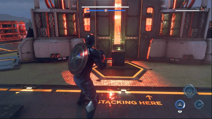 After the fight, approach the terminal located in the center of the tower to reveal the power cores - Marvels Avengers: By Force of Mind, walkthrough - Gold Coast - Marvels Avengers Guide