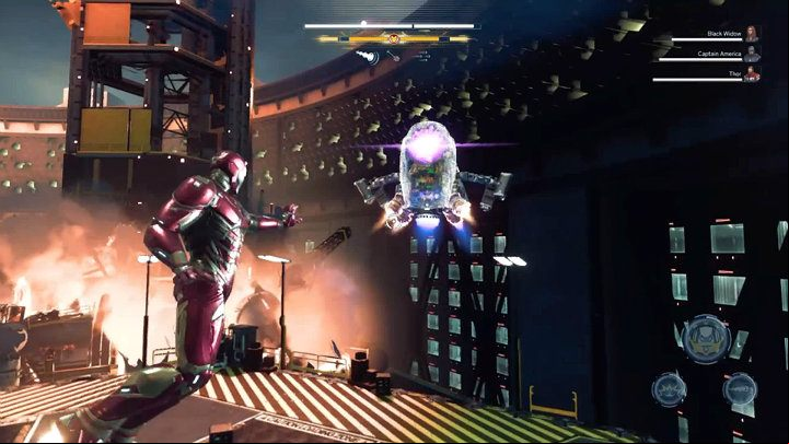 Your best chance of hitting the target is when MODOK stops for a moment to shoot lasers - Marvels Avengers: By Force of Mind, walkthrough - Gold Coast - Marvels Avengers Guide