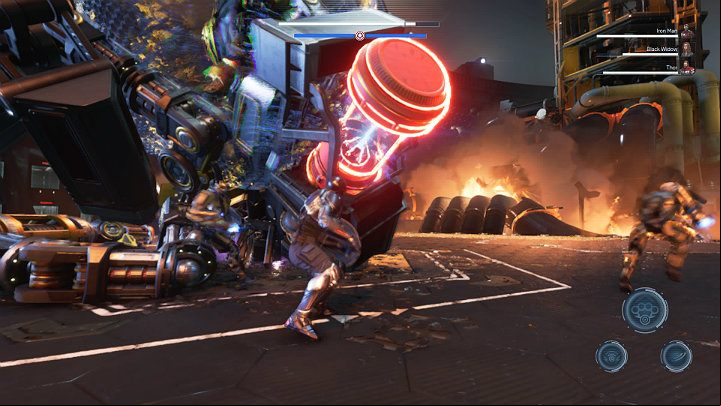 When the engine is destroyed, MODOK falls to the ground - Marvels Avengers: By Force of Mind, walkthrough - Gold Coast - Marvels Avengers Guide