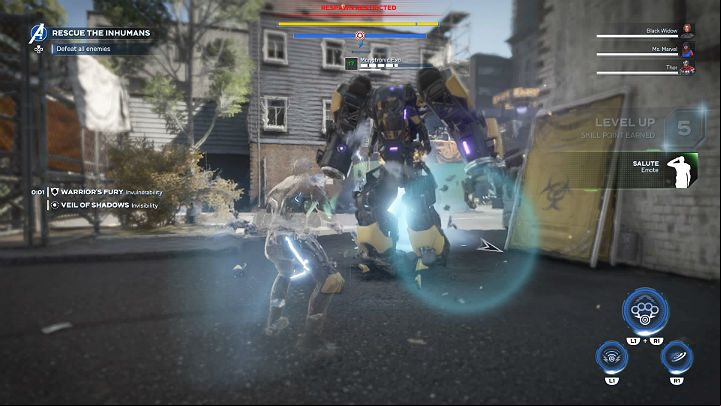 The entrance to the warehouse is guarded by a soldier in an exoskeleton - Marvels Avengers: Mayhem over Manhattan, walkthrough - Eastern seaboard - Marvels Avengers Guide