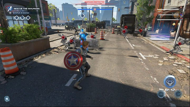 A little further to the right of the map you will find more people to save from the AIM soldiers - help them in the fight, then go to the Inhumans hideout - Marvels Avengers: Mayhem over Manhattan, walkthrough - Eastern seaboard - Marvels Avengers Guide