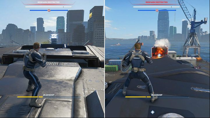 The second generator is at the front of the ship - it will expose more vents on the side engines - Marvels Avengers: Mayhem over Manhattan, walkthrough - Eastern seaboard - Marvels Avengers Guide