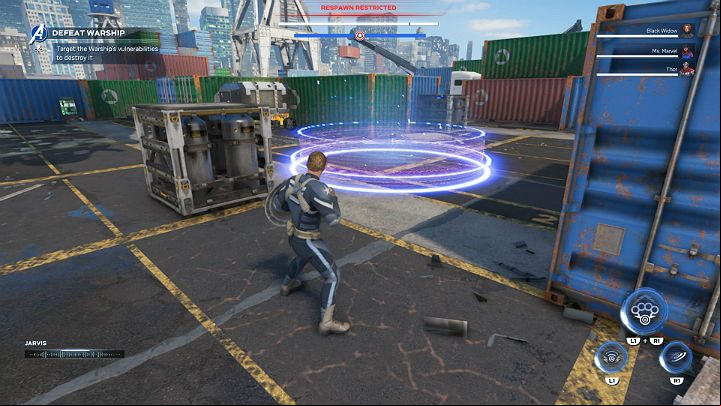 The force field generator is located on top of the ship - Marvels Avengers: Warship boss - how to beat? Walkthrough - Bosses - Marvels Avengers Guide