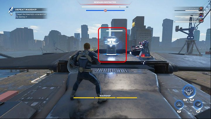 As soon as you land on top of the ship, destroy all the gun turrets and the generator - Marvels Avengers: Warship boss - how to beat? Walkthrough - Bosses - Marvels Avengers Guide