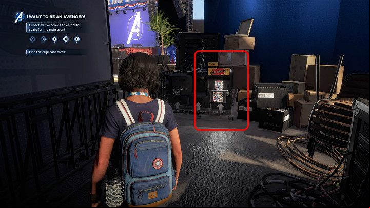 When you go behind the scenes, head back to Tony Starks room - on the left, youll notice a large tent - Marvels Avengers: I want to be an Avenger! walkthrough - Gold Coast - Marvels Avengers Guide