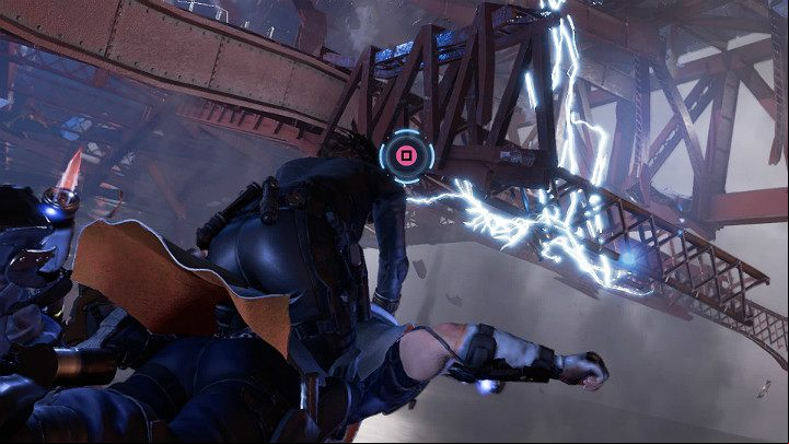 After a short flight, the battle moves to one of the narrow platforms of the bridge - Marvels Avengers: The light that failed, walkthrough - Gold Coast - Marvels Avengers Guide