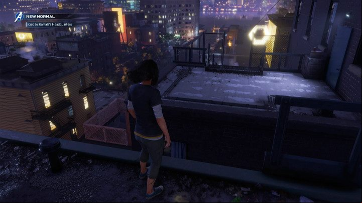 After you leave the room, jump onto the roof of the building on the right, then use the rope to move down - Marvels Avengers: New normal, walkthrough - Eastern seaboard - Marvels Avengers Guide