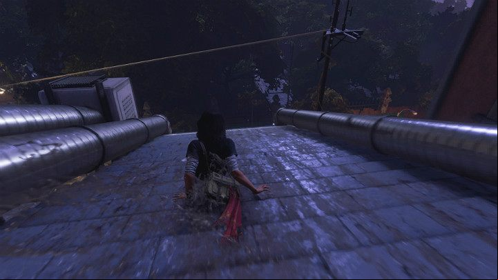 Once you start sliding down the sloping roofs of buildings you will have to jump from one building to another and then jump on a rope - Marvels Avengers: New normal, walkthrough - Eastern seaboard - Marvels Avengers Guide