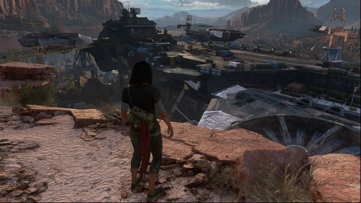 As you continue straight ahead, you will reach the vantage point and notice a large ship, the Chimera - Marvels Avengers: The road back, walkthrough - Utah Badlands - Marvels Avengers Guide