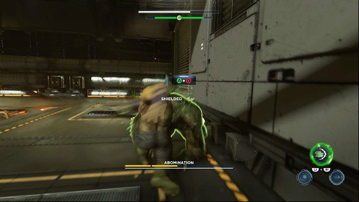 When a combination of buttons to perform a finishing move will appear above the head of the Abomination, then its a sign that you are about to move on to the next phase of this boss fight - Marvels Avengers: Abomination boss - how to beat? Walkthrough - Bosses - Marvels Avengers Guide