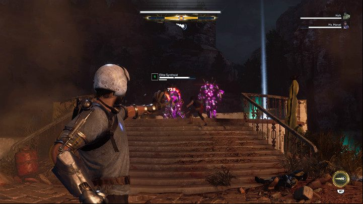 In the penultimate wave of enemies, stronger Syntoid units with lasers will appear - Marvels Avengers: House Call, walkthrough - Utah Badlands - Marvels Avengers Guide