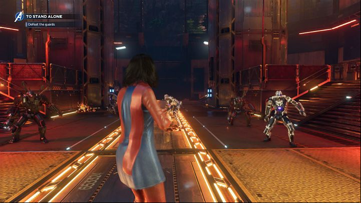 As soon as you try to open the back entrance of the prison, an AIM unit will appear behind your back - Marvels Avengers: To stand alone, walkthrough - Utah Badlands - Marvels Avengers Guide
