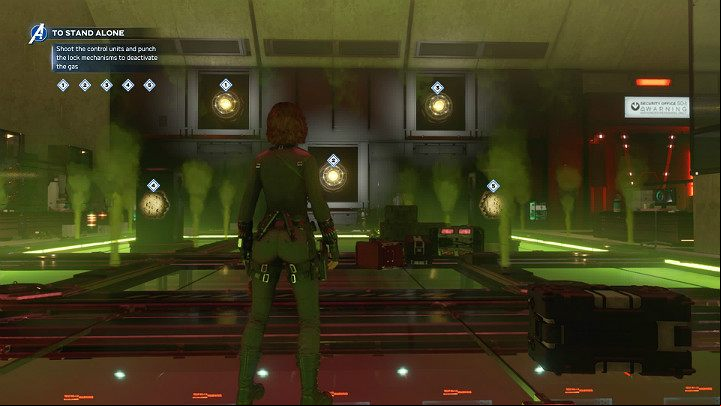 On the wall of the room there will be three control units - Marvels Avengers: To stand alone, walkthrough - Utah Badlands - Marvels Avengers Guide