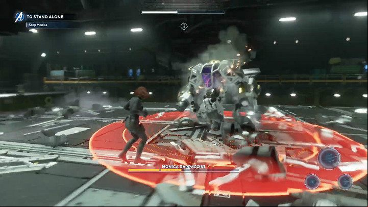 If you get very close to your target during the battle, Monica may try to attack you with her area of effect abilities - Marvels Avengers: To stand alone, walkthrough - Utah Badlands - Marvels Avengers Guide