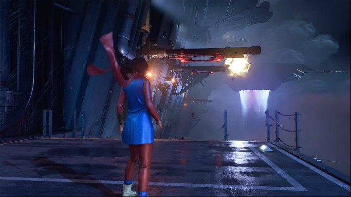 Jump off the platform and grab metal pieces protruding from the ship to jump onto the next platform - Marvels Avengers: Once an Avenger, walkthrough - Helicarrier - Marvels Avengers Guide