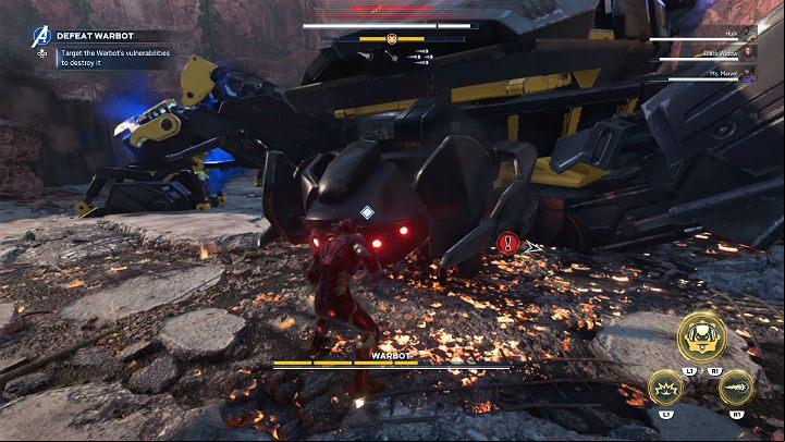Once all of the vents are broken, the Warbot will be knocked down again - Marvels Avengers: Warbot boss - how to beat? Walkthrough - Bosses - Marvels Avengers Guide