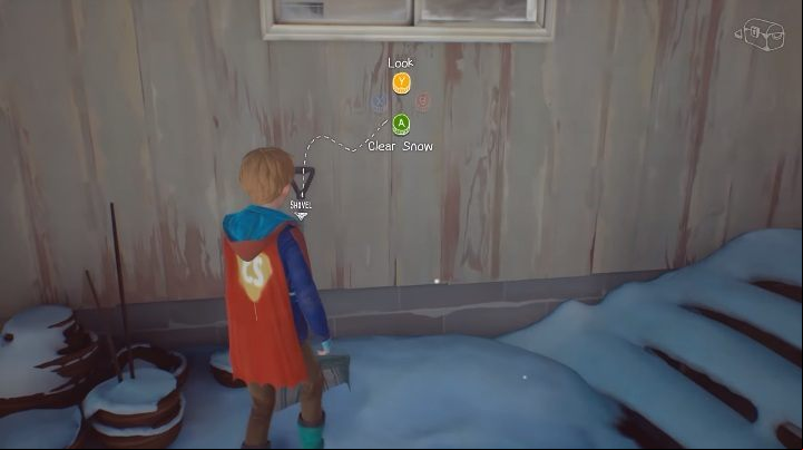 In front of the house you can also collect snow from the stairs, simply grab a shovel and Chris will quickly clean the stairs - Garden - The Awesome Adventures of Captain Spirit Walkthrough - Walkthrough - The Awesome Adventures of Captain Spirit Game Guide