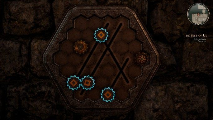 Push every gear starting with the one on the right and ending with the one on the left. - Gears | Puzzles in The Bards Tale 4 - Puzzles - The Bards Tale 4 Game Guide