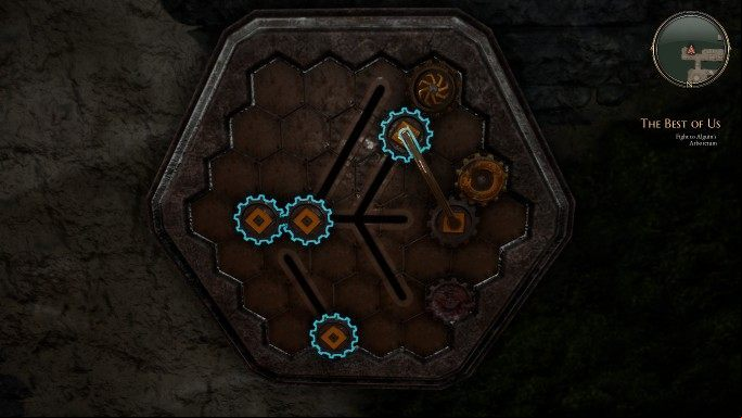 This next puzzle appears when you try to pick up the stone head - Gears | Puzzles in The Bards Tale 4 - Puzzles - The Bards Tale 4 Game Guide